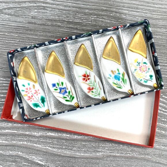 Kiyomizu Yaki Pottery Japanese Chopstick Rest 5pc Kyoto Japan Kyoware Hashioki - Picture 1 of 7